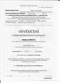 Certifikát Chůva